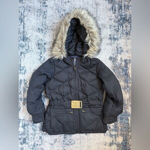 Ralph Lauren Black Quilted Jacket with Faux Fur Trim